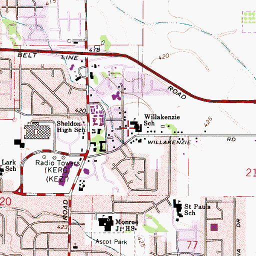 Topographic Map of Willakenzie School (historical), OR