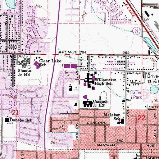 Topographic Map of Willamette High School, OR
