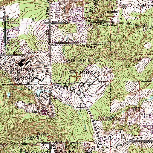 Topographic Map of Willamette National Cemetery, OR