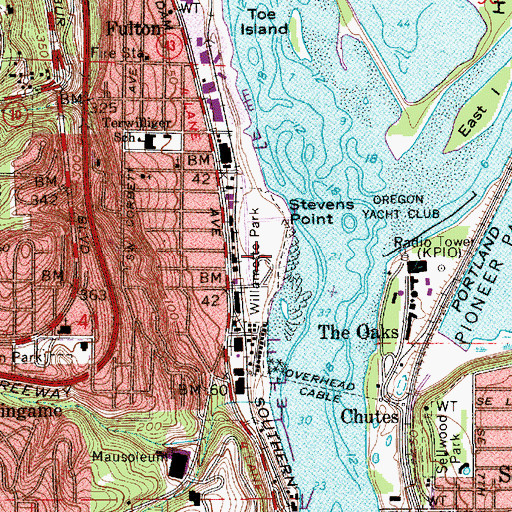 Topographic Map of Willamette Park & Boat Ramp, OR
