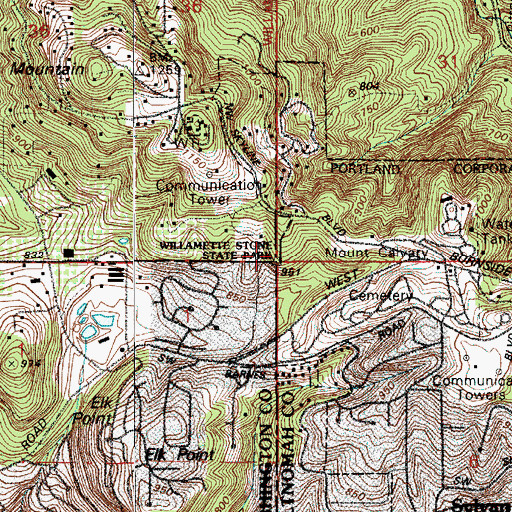 Topographic Map of Willamette Stone State Park, OR