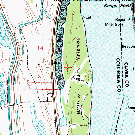Topographic Map of Willow Bar Islands, OR