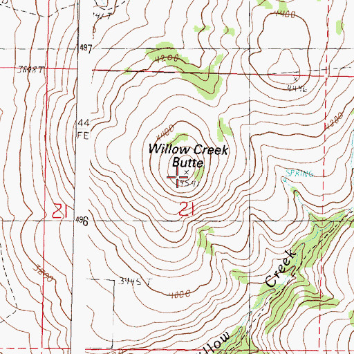 Topographic Map of Willow Creek Butte, OR