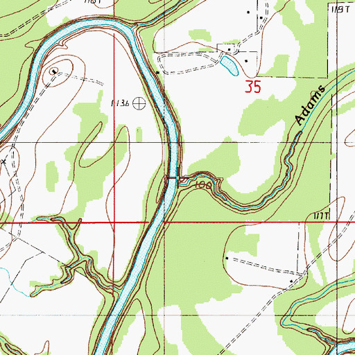 Topographic Map of Adams Branch, AL