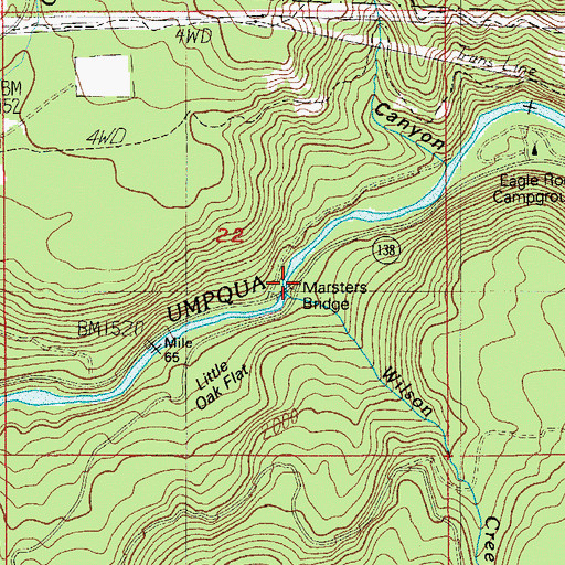 Topographic Map of Wilson Creek, OR