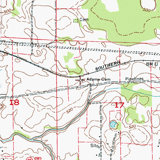 Topographic Map of Adams Cemetery, AL