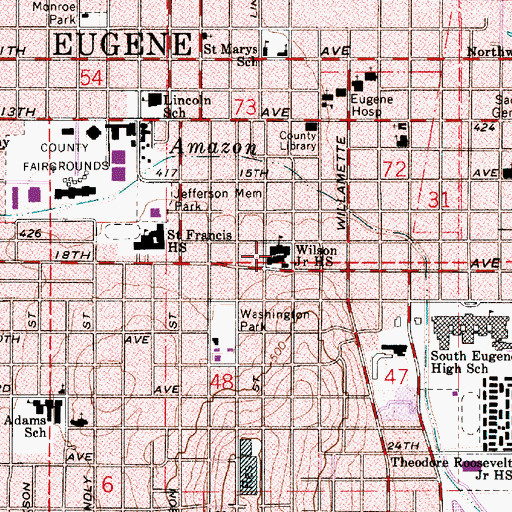 Topographic Map of Wilson Junior High School (historical), OR