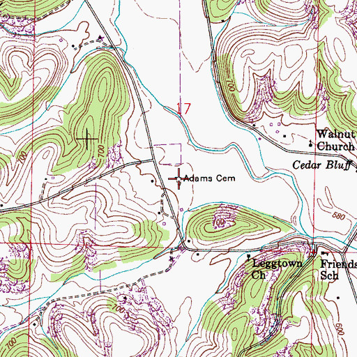 Topographic Map of Adams Cemetery, AL