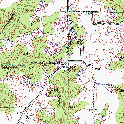Topographic Map of Adams Memorial Church, AL