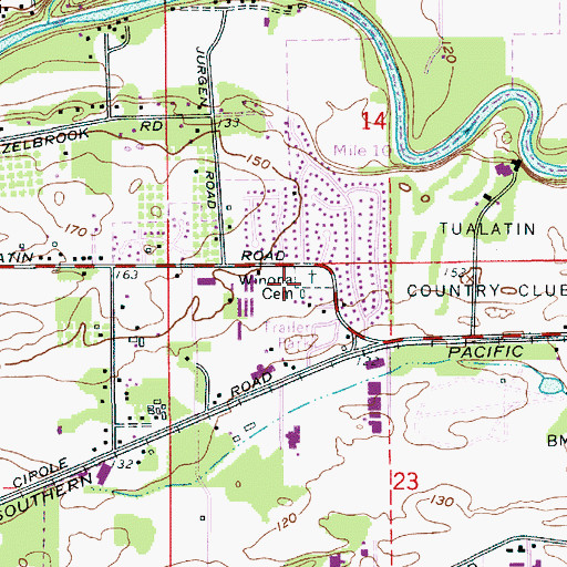 Topographic Map of Winona Cemetery, OR