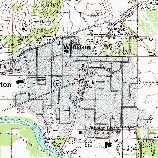 Topographic Map of Winston, OR
