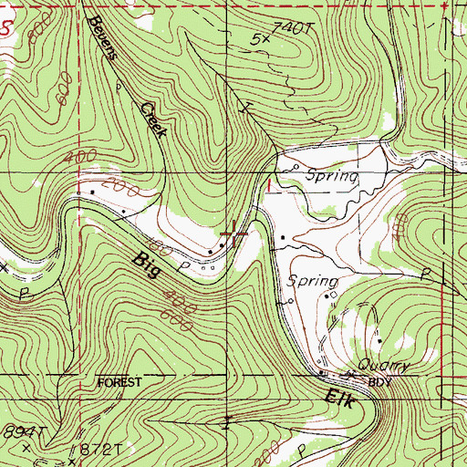 Topographic Map of Wolf Creek, OR