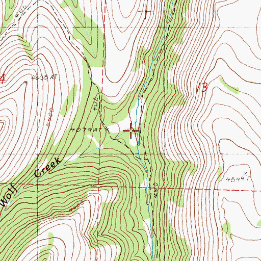 Topographic Map of Wolf Creek, OR