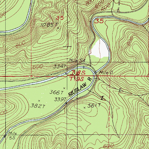 Topographic Map of Wolf Creek, OR
