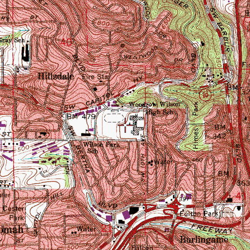 Topographic Map of Woodrow Wilson High School, OR