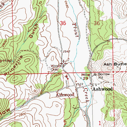 Topographic Map of Woods Hollow, OR