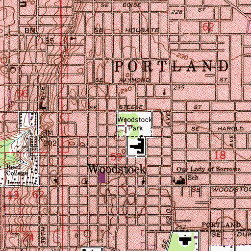 Topographic Map of Woodstock City Park, OR