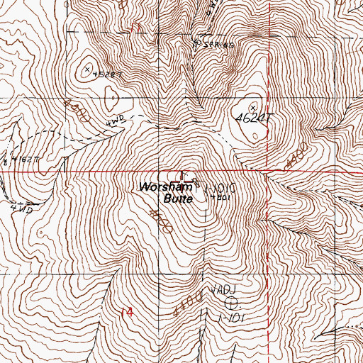 Topographic Map of Worsham Butte, OR