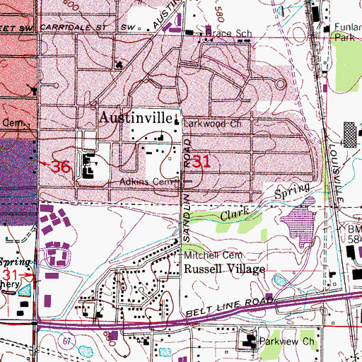 Topographic Map of Adkins Cemetery, AL