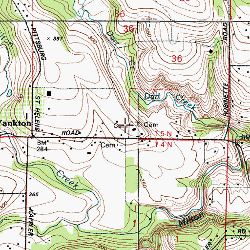 Topographic Map of Yankton - Hillcrest Cemetery, OR