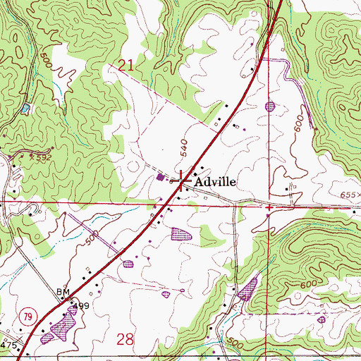 Topographic Map of Adville, AL