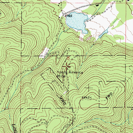 Topographic Map of Young America Mine, OR