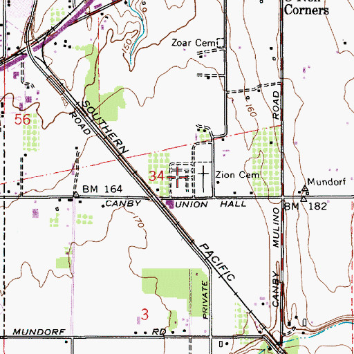 Topographic Map of Zion Memorial Park Cemetery, OR
