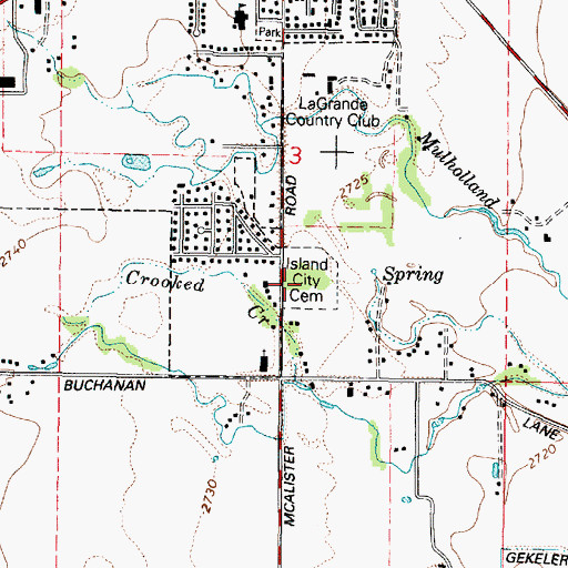 Topographic Map of Island City Cemetery, OR