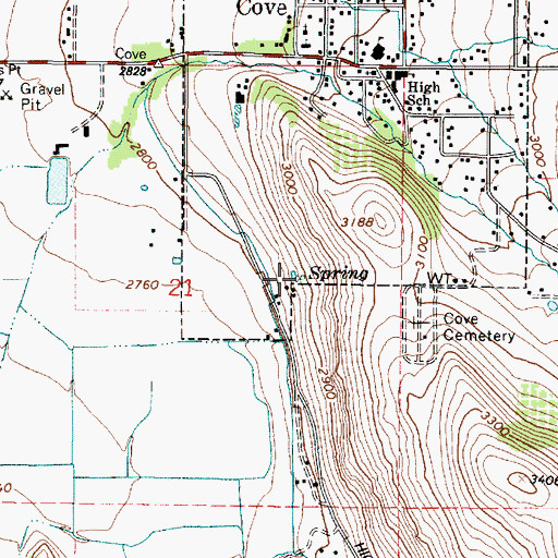 Topographic Map of Cove Hot Springs, OR