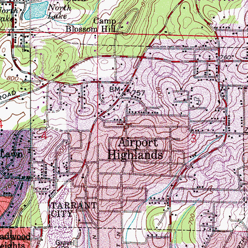Topographic Map of Airport Highlands, AL