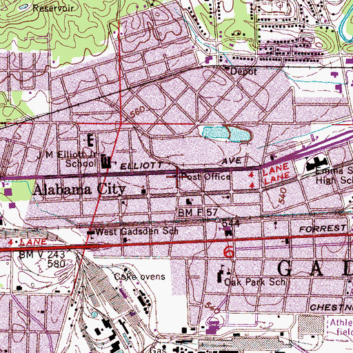 Topographic Map of Alabama City, AL