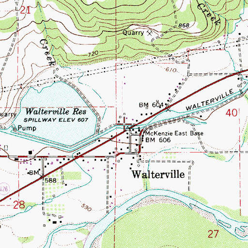 Topographic Map of Walterville Bridge, OR