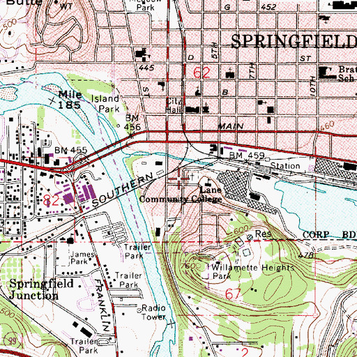 Topographic Map of Old Springfield IOOF Cemetery, OR