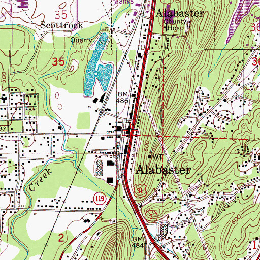 Topographic Map of Alabaster, AL