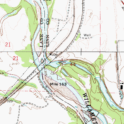 Topographic Map of Harrisburg Bend, OR