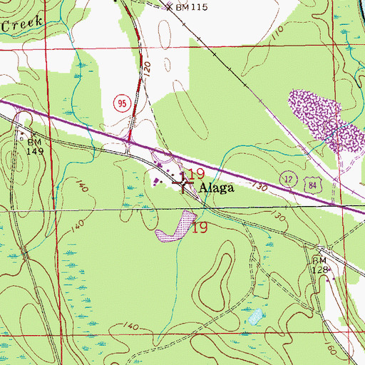 Topographic Map of Alaga, AL