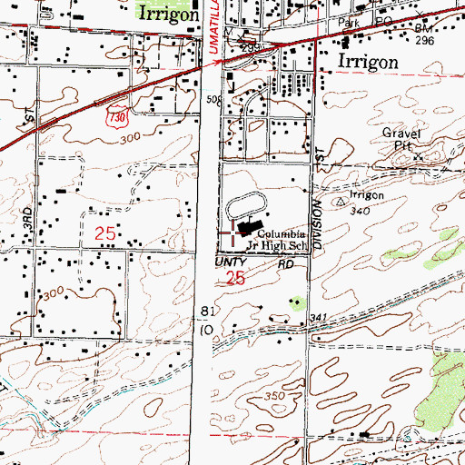 Topographic Map of Irrigon Junior - Senior High School, OR
