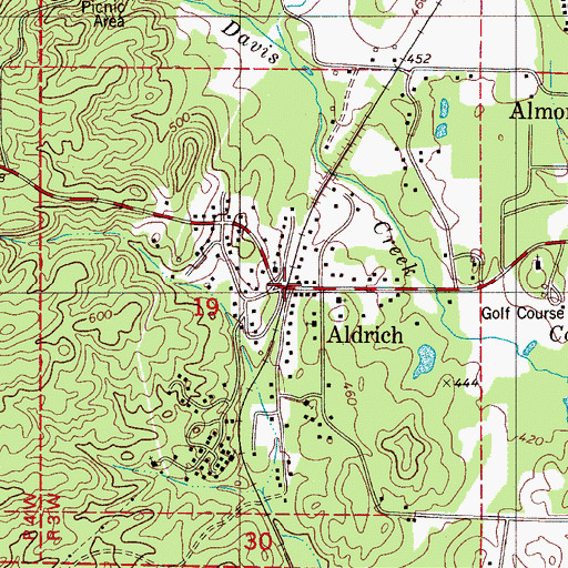 Topographic Map of Aldrich, AL