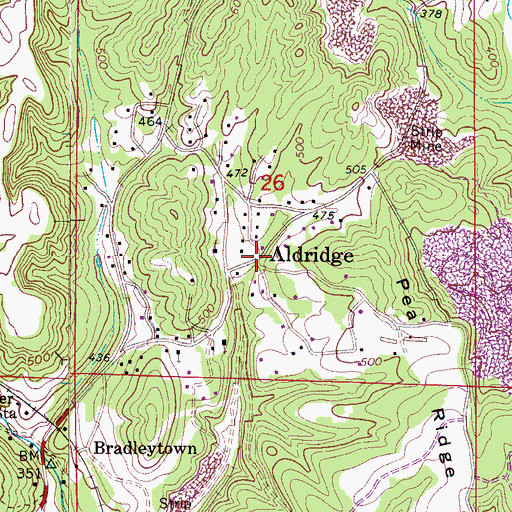 Topographic Map of Aldridge, AL