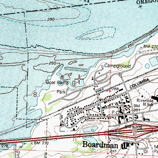 Topographic Map of Boardman Marina Park, OR