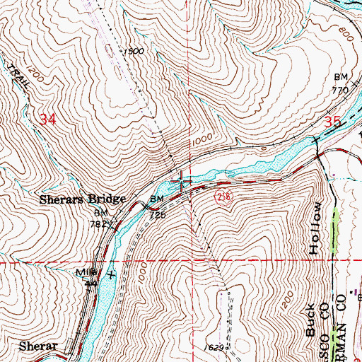 Topographic Map of Sherars Falls, OR