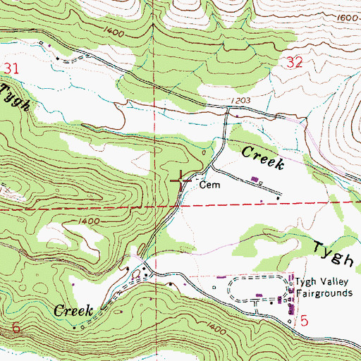 Topographic Map of Tygh Valley Cemetery, OR