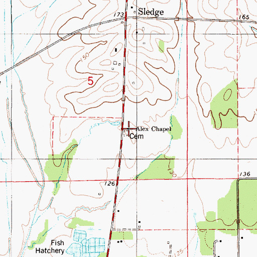 Topographic Map of Alex Chapel, AL