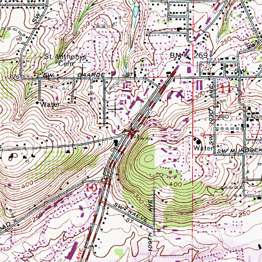Topographic Map of Tigard Evangelical Cemetery, OR