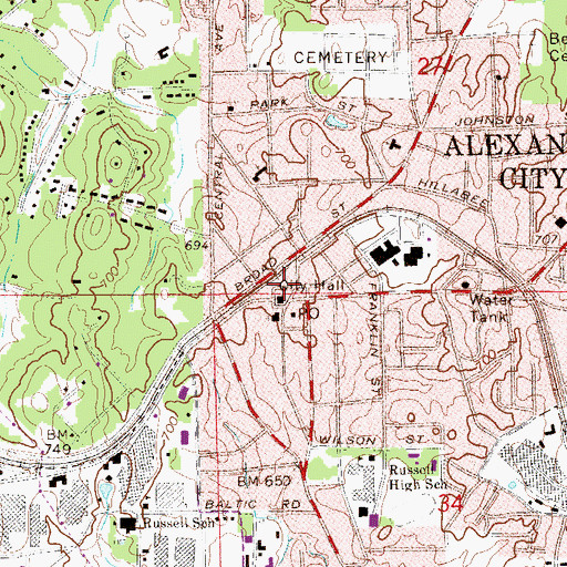 Topographic Map of Alexander City, AL