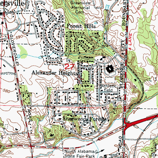 Topographic Map of Alexander Heights, AL