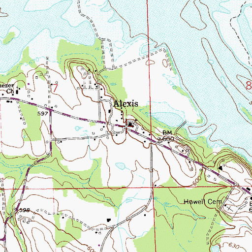 Topographic Map of Alexis, AL