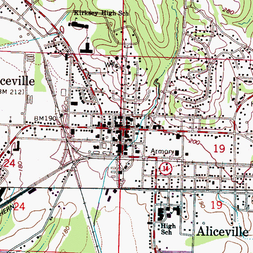 Topographic Map of Aliceville, AL