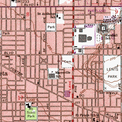 Topographic Map of Multnomah Park Cemetery, OR