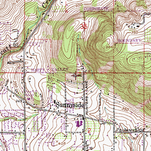 Topographic Map of Sunnyside Cemetery, OR
